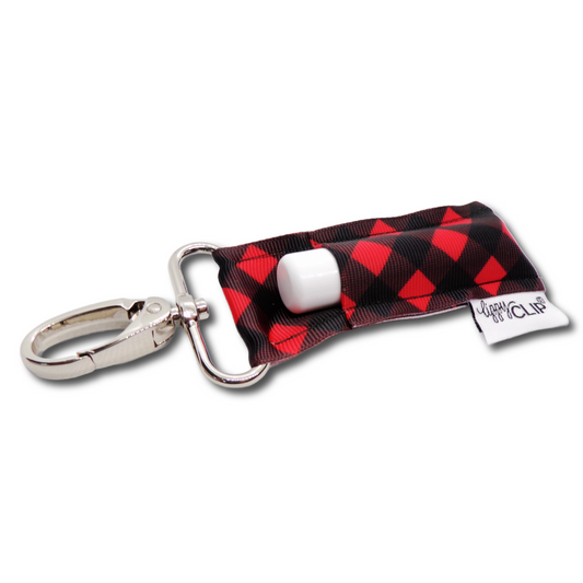 Red and Black Diagonal Plaid LippyClip® Lip Balm Holder