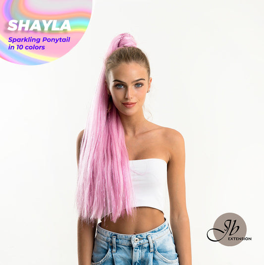 JBEXTENSION 27 Inches Glitter Sparkling Ponytail Synthetic Straight Hairpiece Pony Hair Extensions - SHAYLA