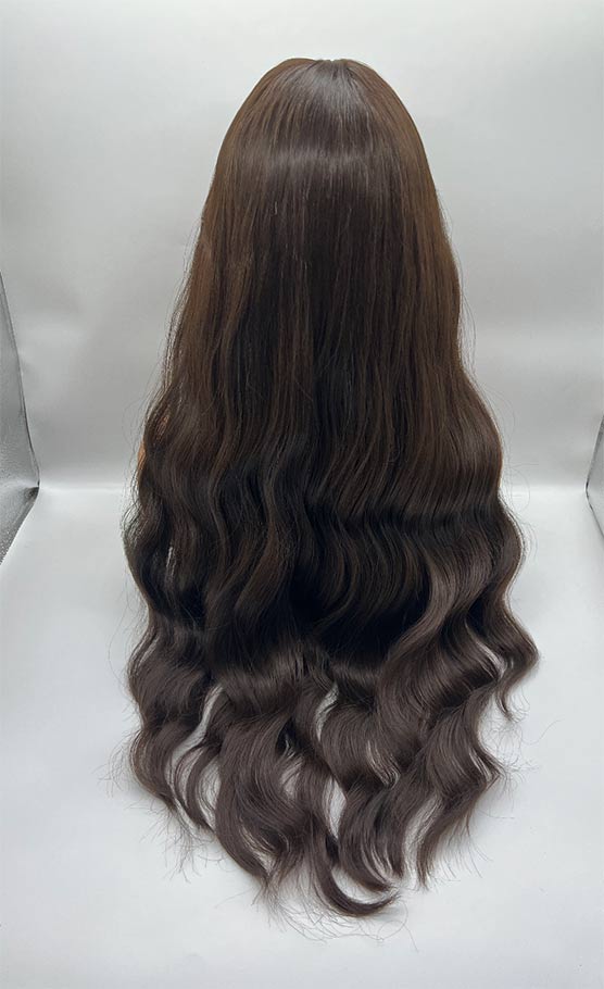 JBEXTENSION 32 Inches Extra Long Body Wave Nature Brown Wig With Bangs JOLIN