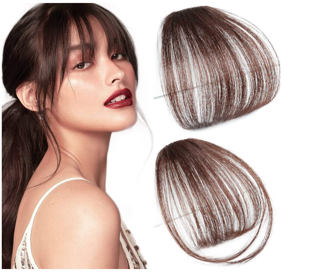 JBextension Air Bangs Hair Clip in Bangs for Women 100% Human Hair Wispy Bangs Fringe with Temples Hairpieces Clip on Air Bangs Flat Neat Bangs Hair Extension for Daily Wear