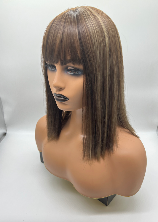 JBEXTENSION Clip in Topper Hair Piece Hair with Bangs for Women Clip in Top Crown Hair Clip on Toupee Hairpiece for Slight Hair Loss/Thinning Hair 14 Inch