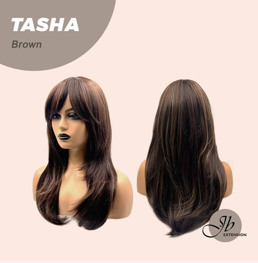 JBEXTENSION 24 Inches Wolf Cut Brown Women Wig With Bangs TASHA BROWN