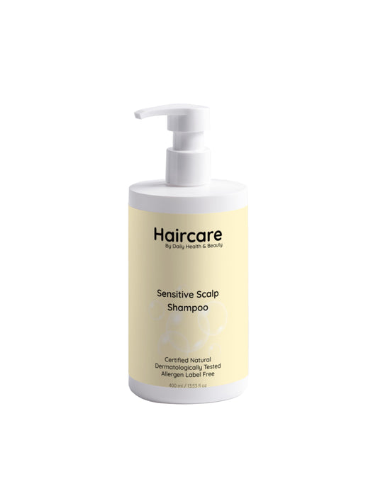 Haircare sensitive scalp shampoo bottle on a light gray background