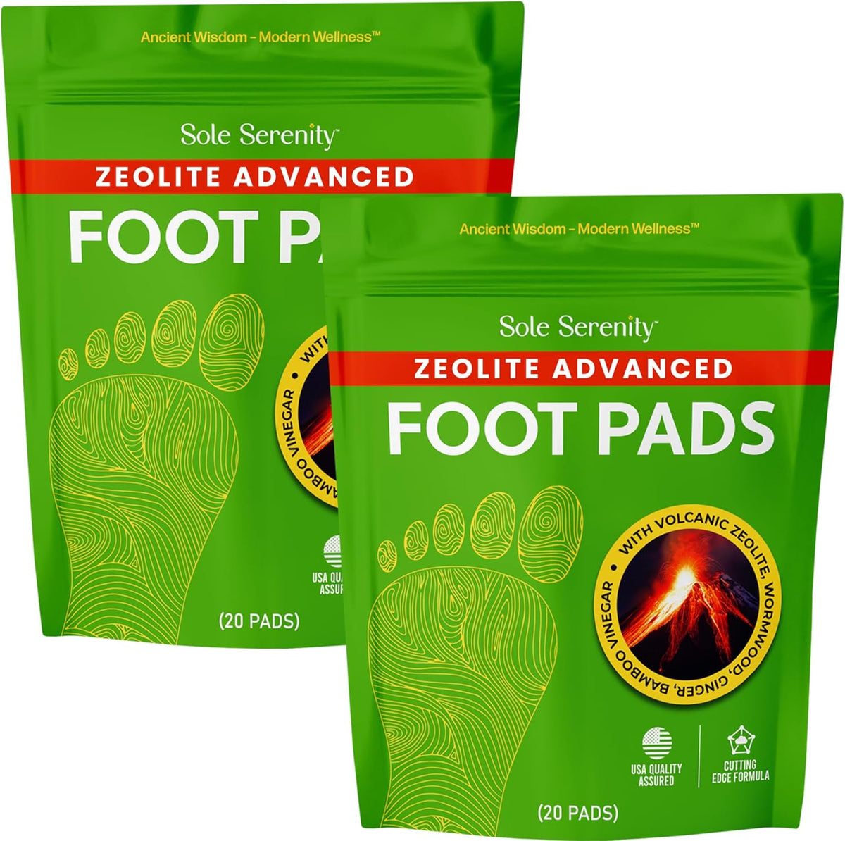 Sole Serenity 2-in-1 Detox Foot Pads - Zeolite, Ginger, Wormwood