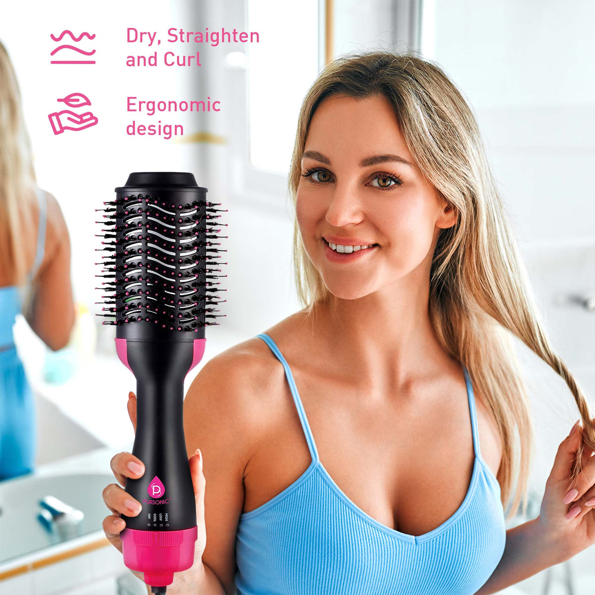 Pack de potencia para peinar el cabello: Secador y cepillo voluminizador de un solo paso + Plancha alisadora de cabello profesional de calidad de salón con plancha de viaje gratis