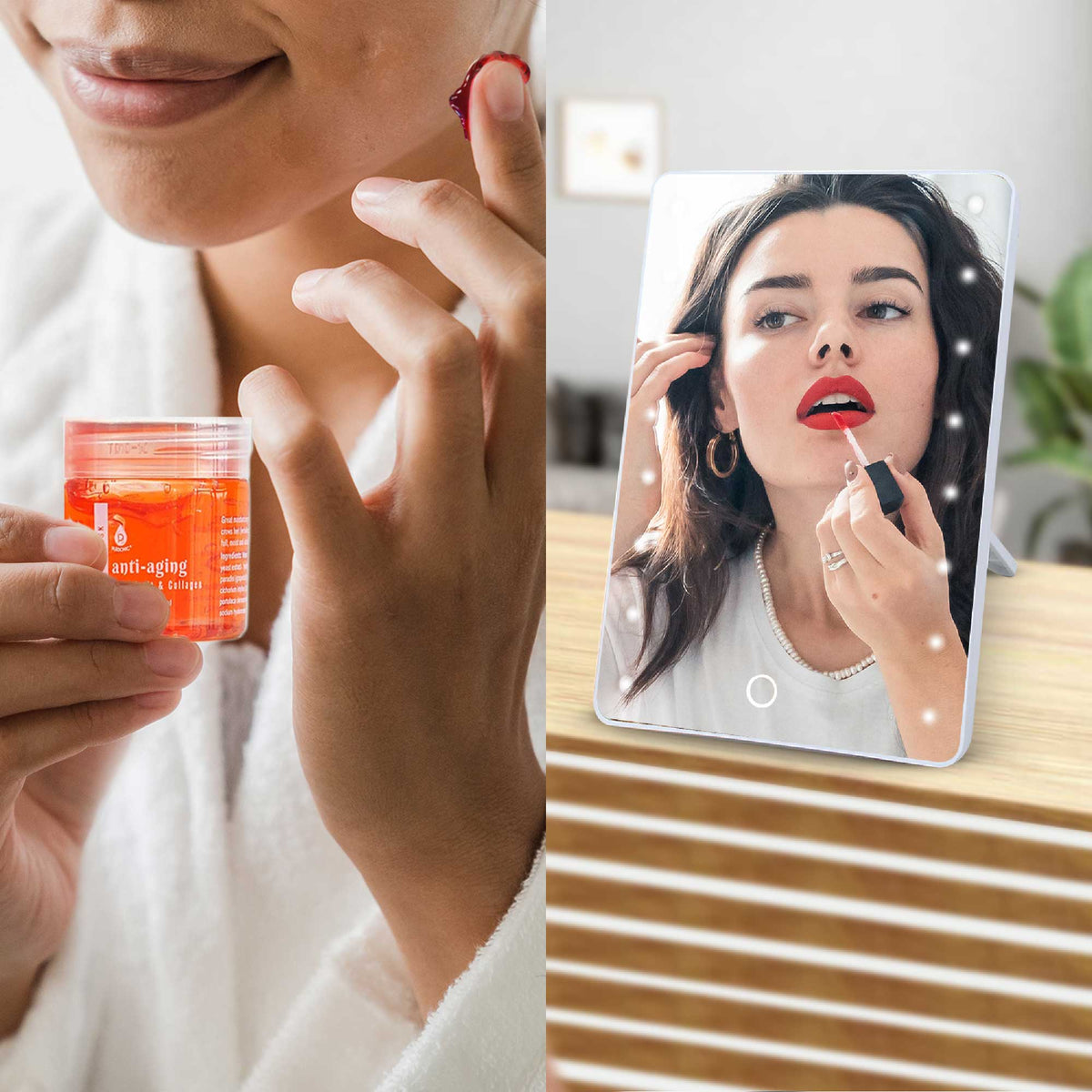 Espejo de tocador con pantalla táctil LED Pursonic y lujoso set de mascarilla facial de gel y barro