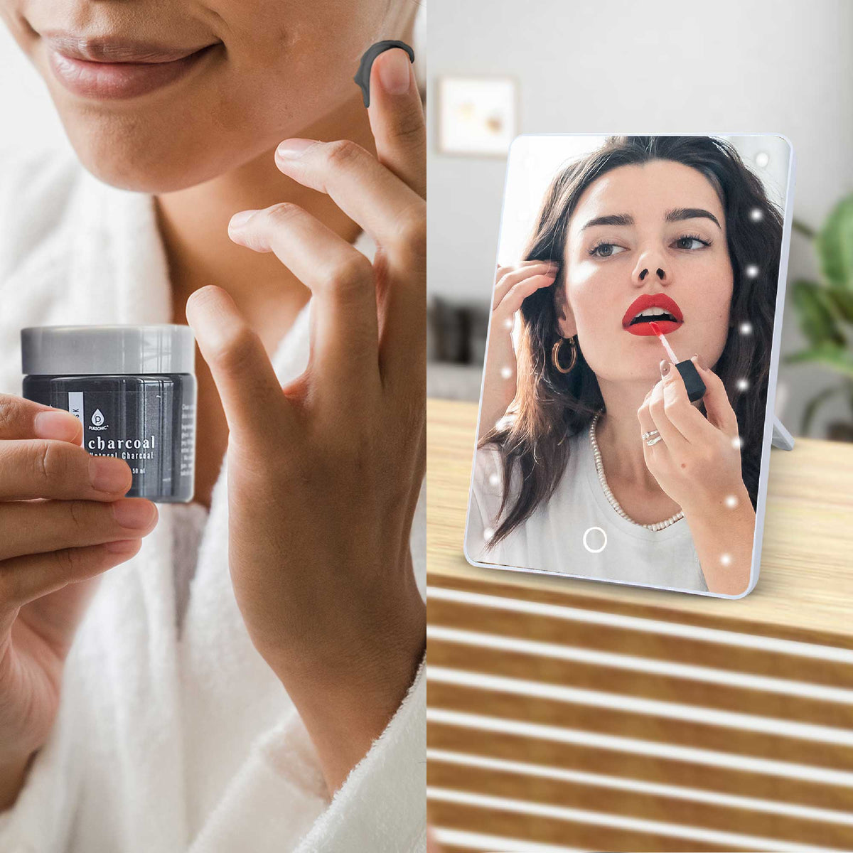 Espejo de tocador con pantalla táctil LED Pursonic y lujoso set de mascarilla facial de gel y barro