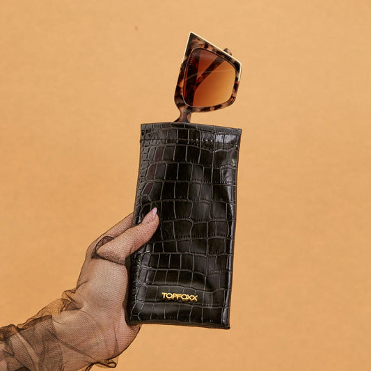 Black Faux Croco Soft Pouch