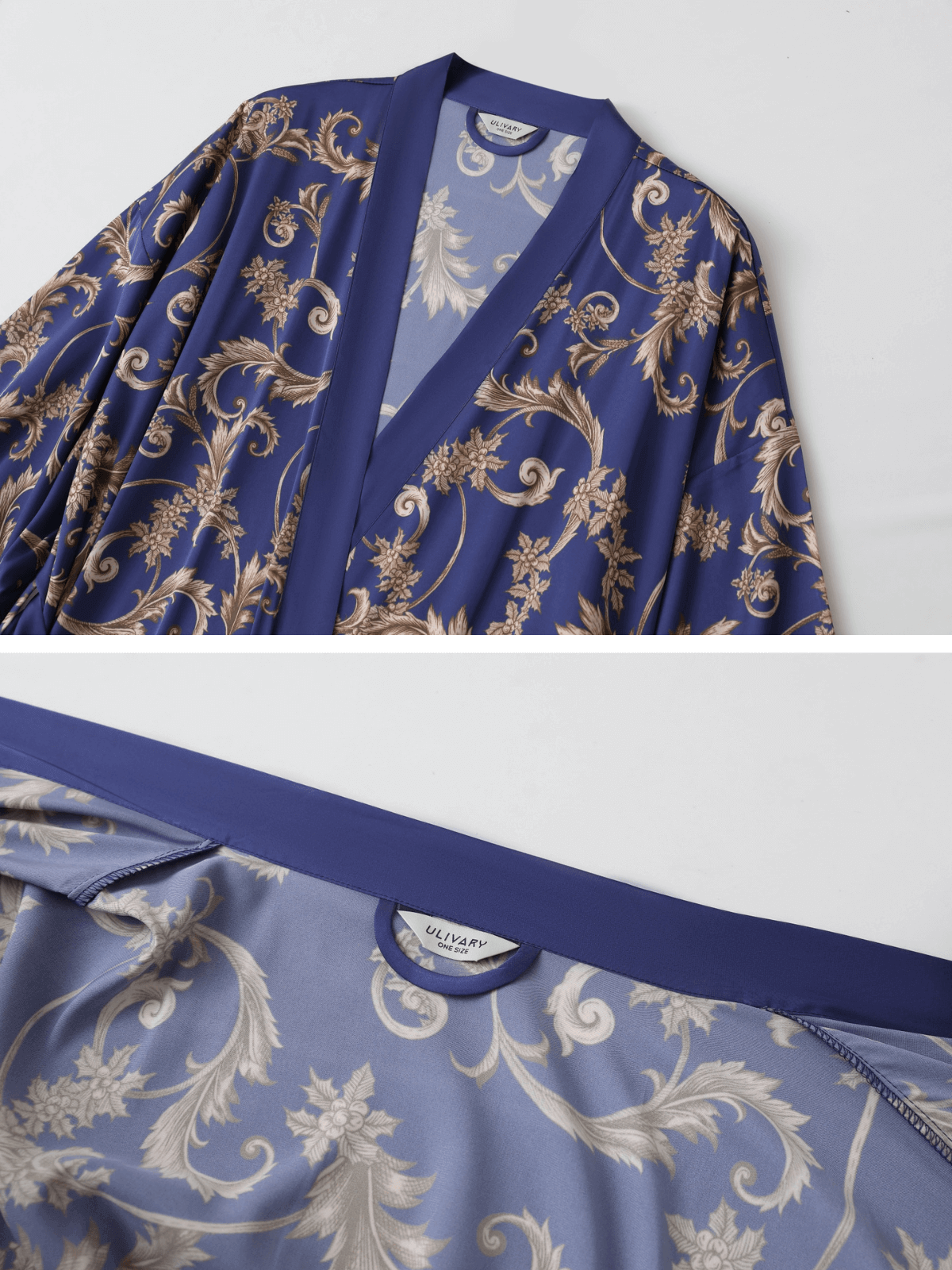 Bata kimono azul con borlas