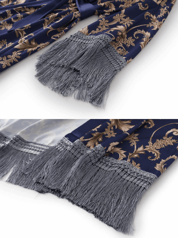 Bata kimono azul con borlas