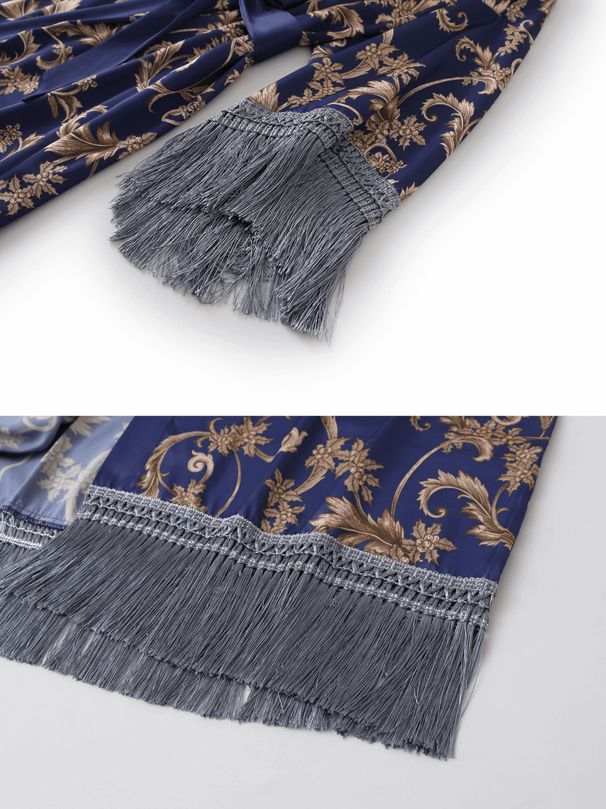 Bata kimono azul con borlas
