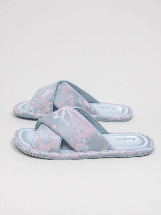 Classic Cross-Strap Embroidery Slippers