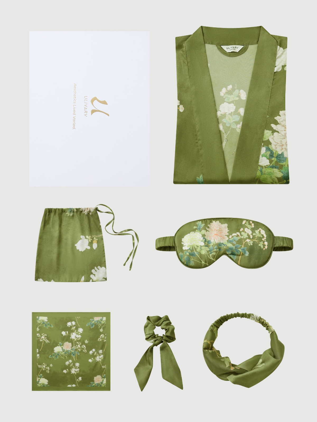 Bata kimono floral de oliva