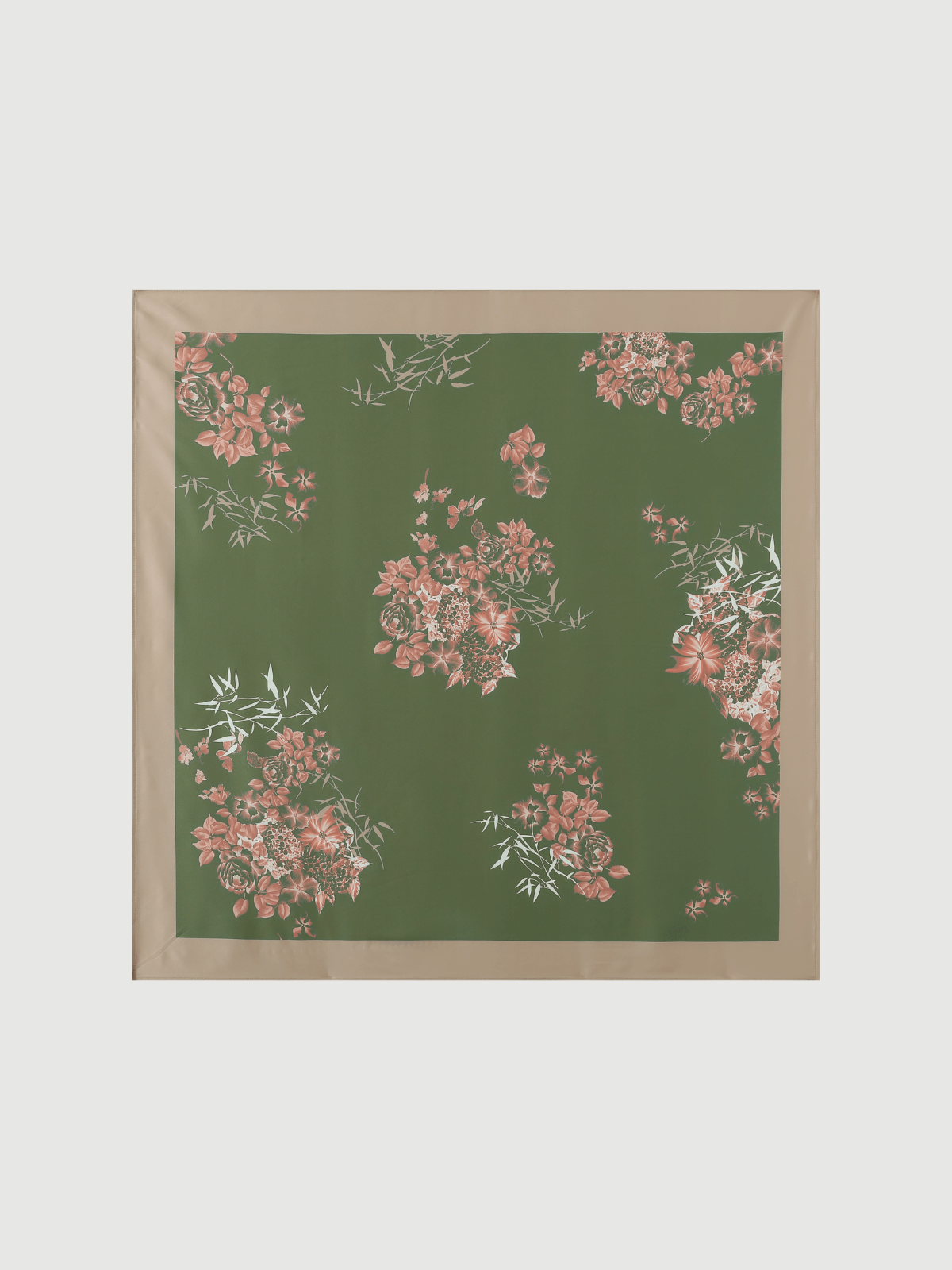 Pañuelo cuadrado con estampado floral de charmeuse verde