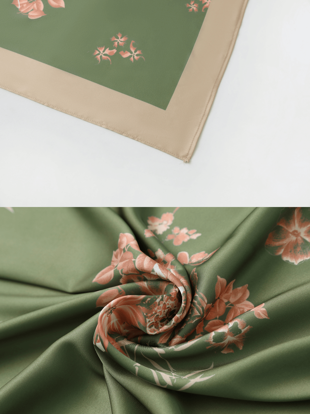 Pañuelo cuadrado con estampado floral de charmeuse verde