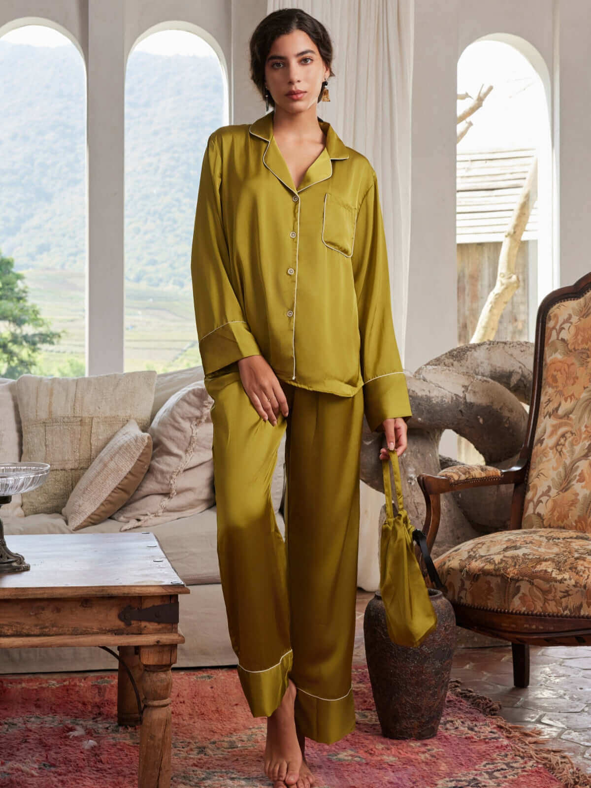 Conjunto de pijama con solapa de 3 piezas