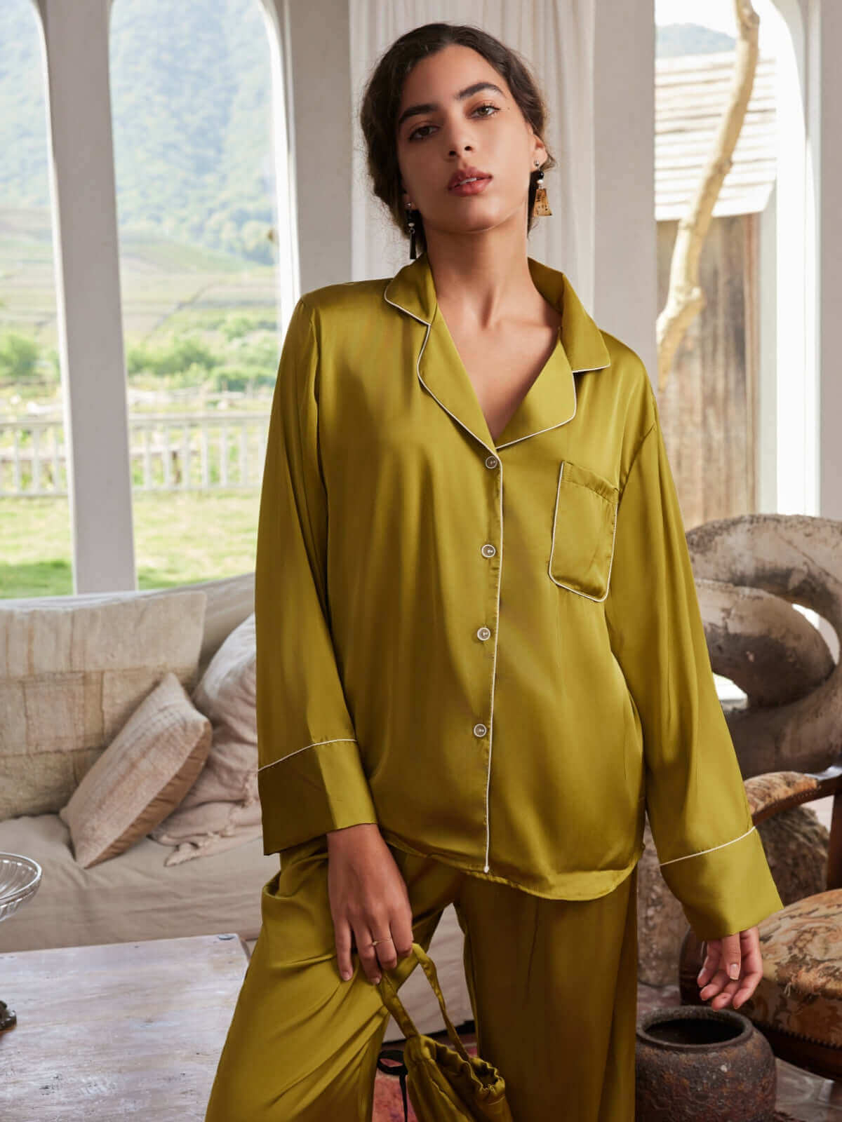 Conjunto de pijama con solapa de 3 piezas