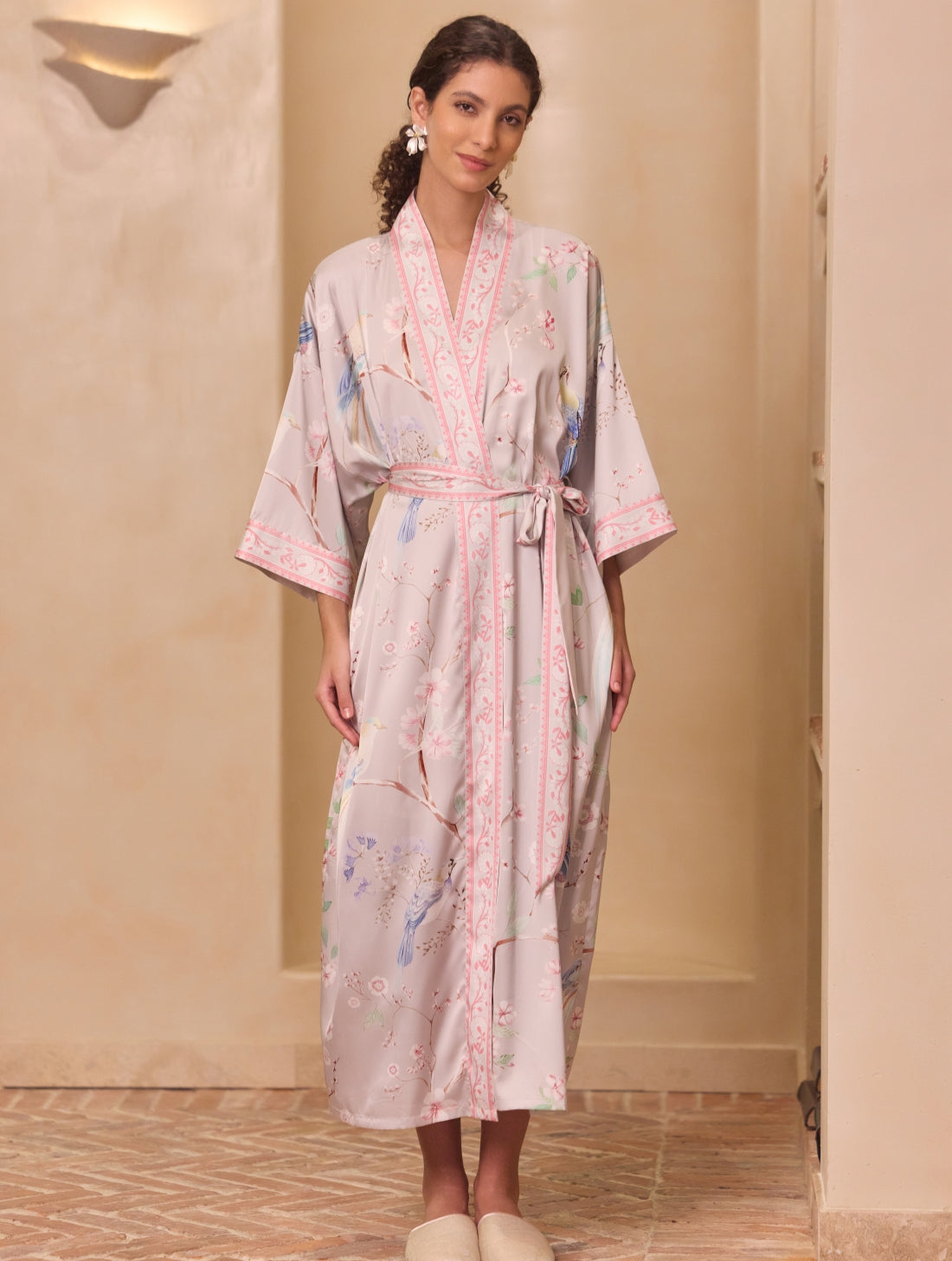 Purple Magpie & Plum Blossom Kimono Robe