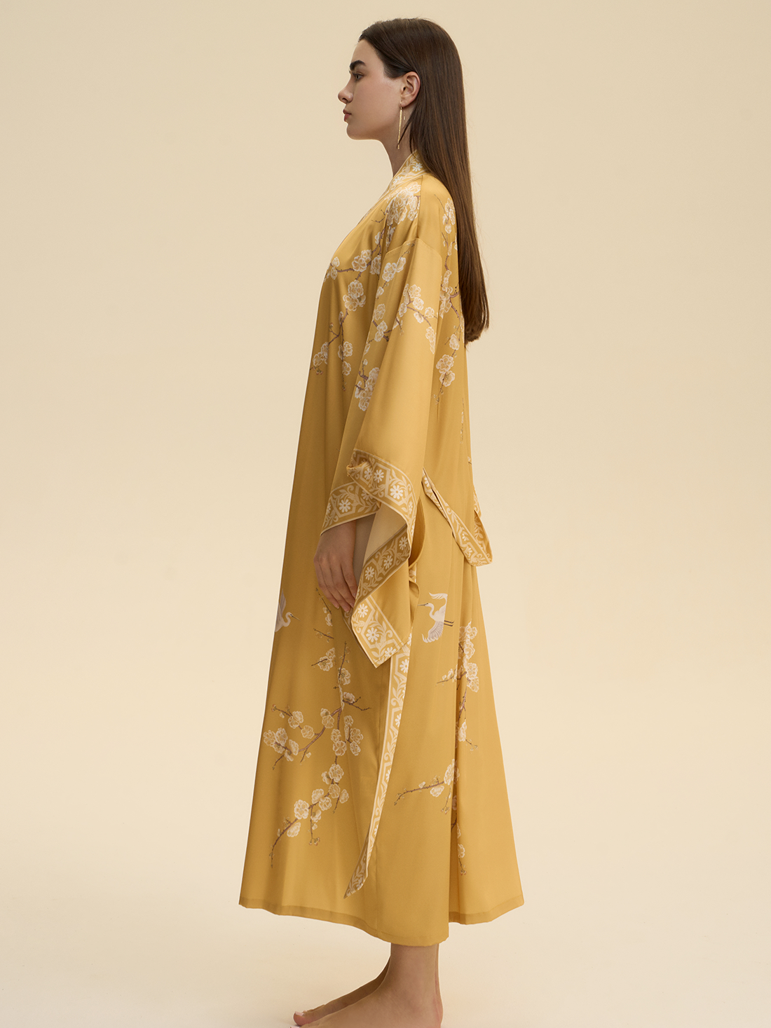 Golden Crane & Plum Blossom Kimono Robe