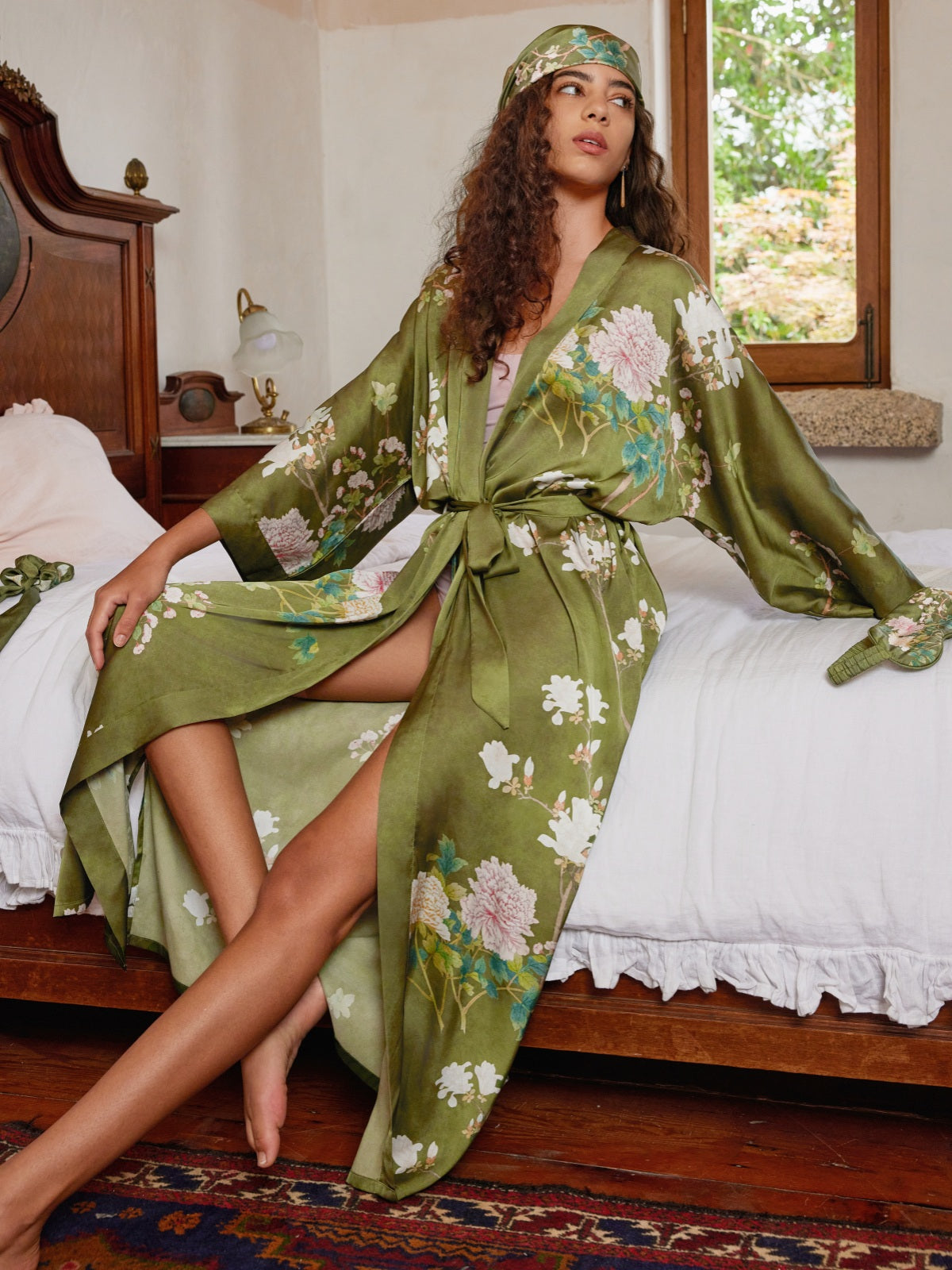 Floral Olive Kimono Robe