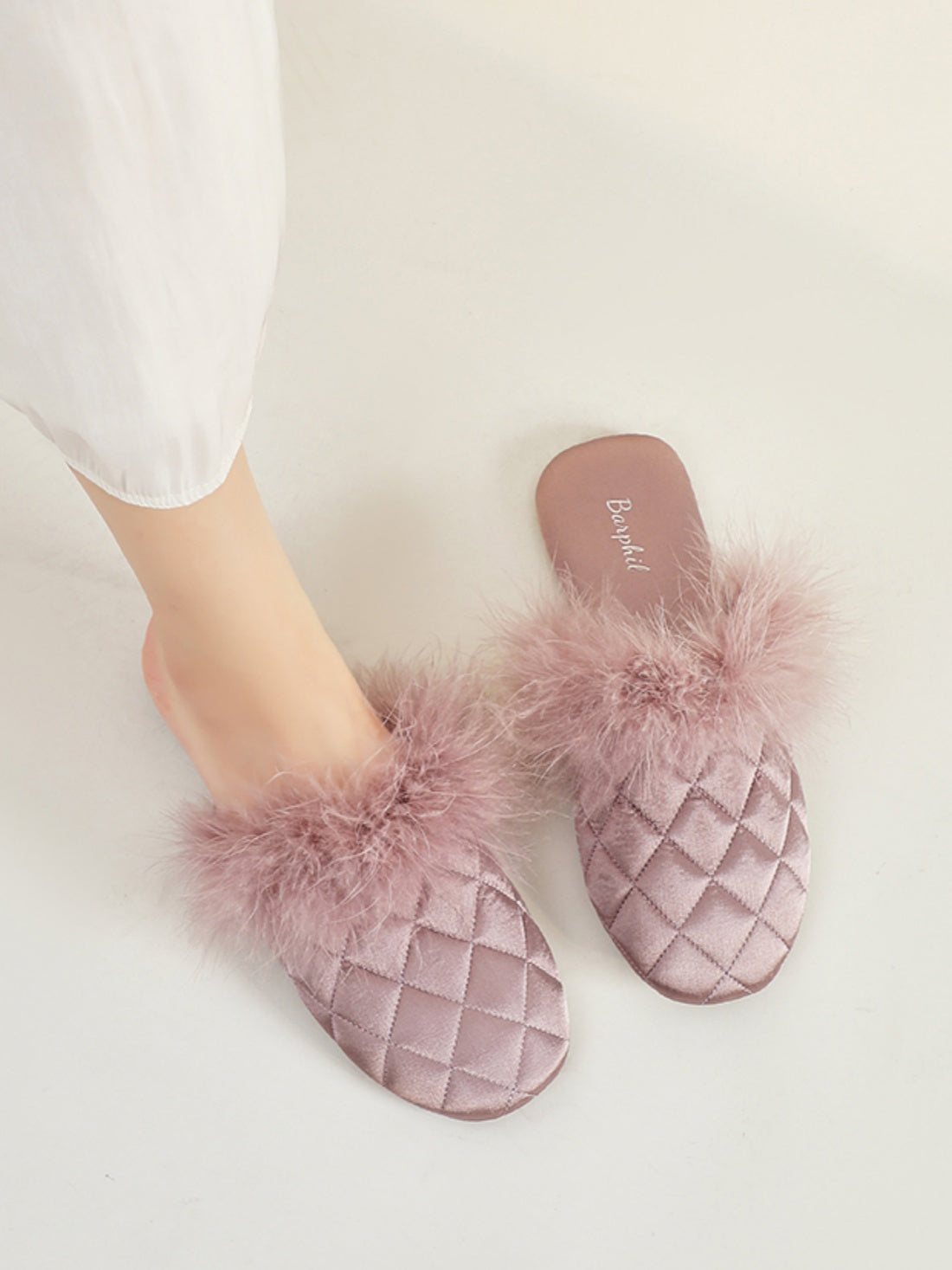 Pantuflas acogedoras de satén de seda para otoño e invierno