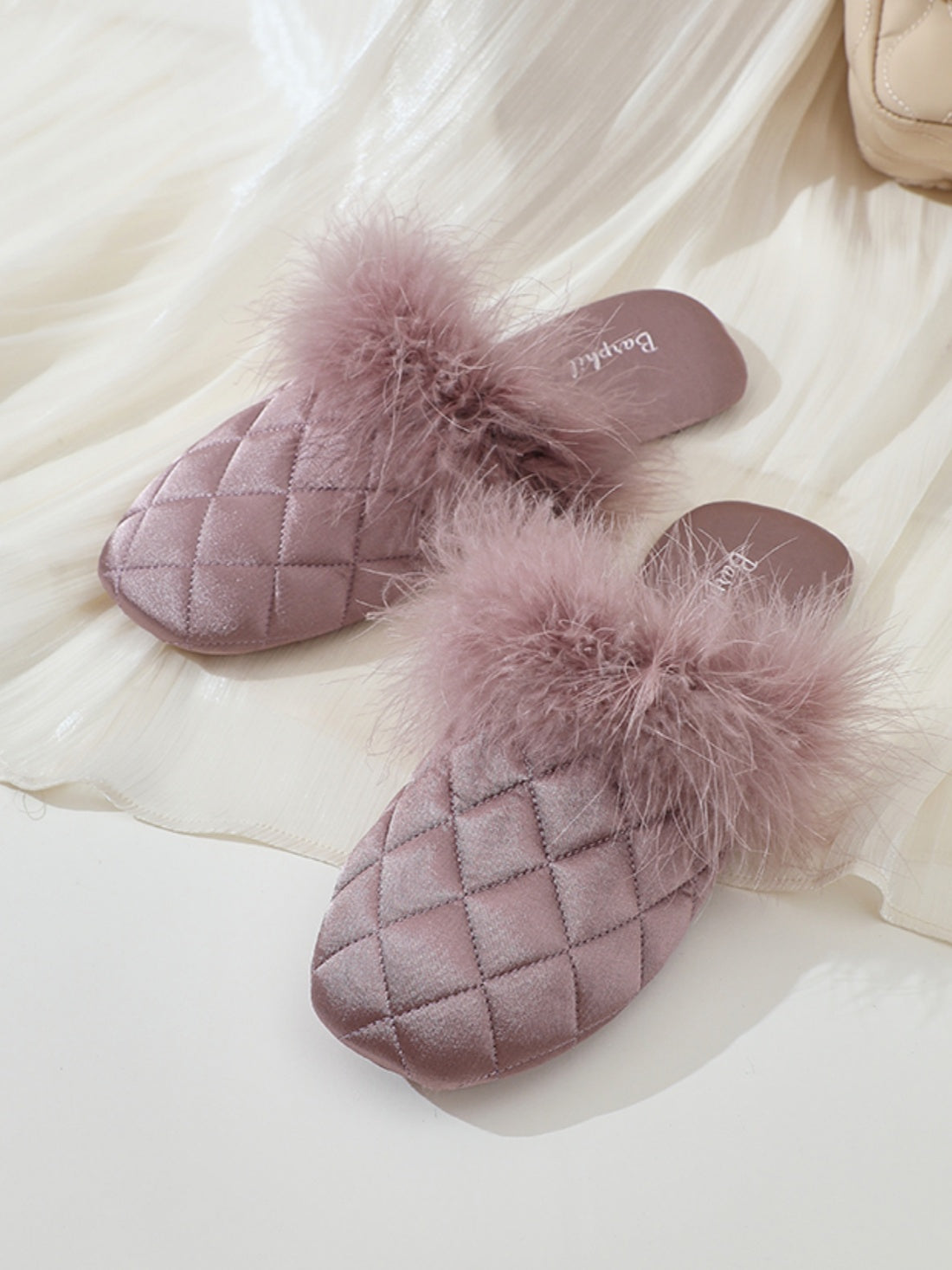 Pantuflas acogedoras de satén de seda para otoño e invierno