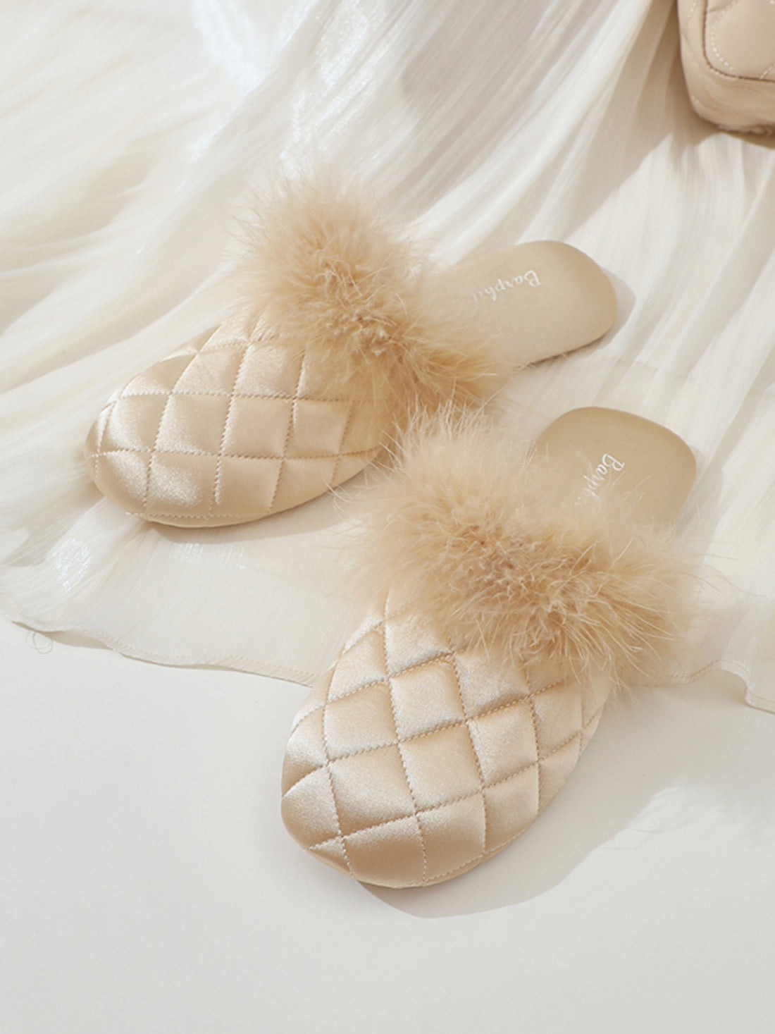 Pantuflas acogedoras de satén de seda para otoño e invierno