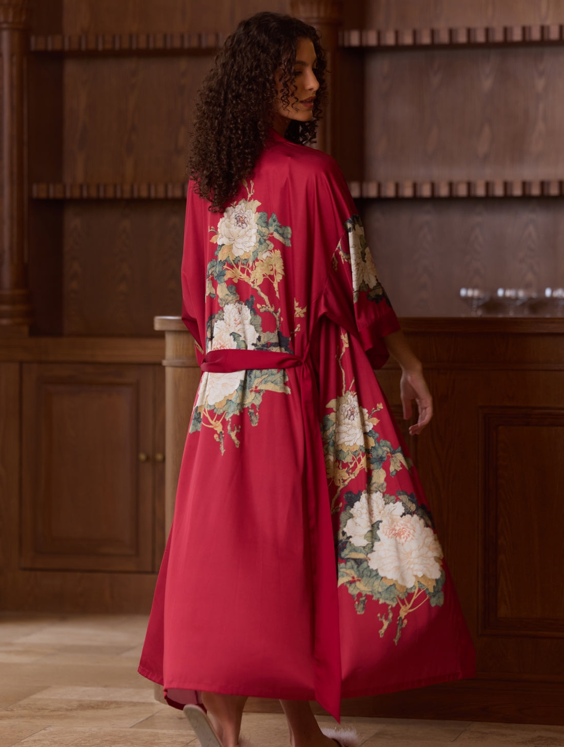 Crimson Floral Bloom Kimono Robe