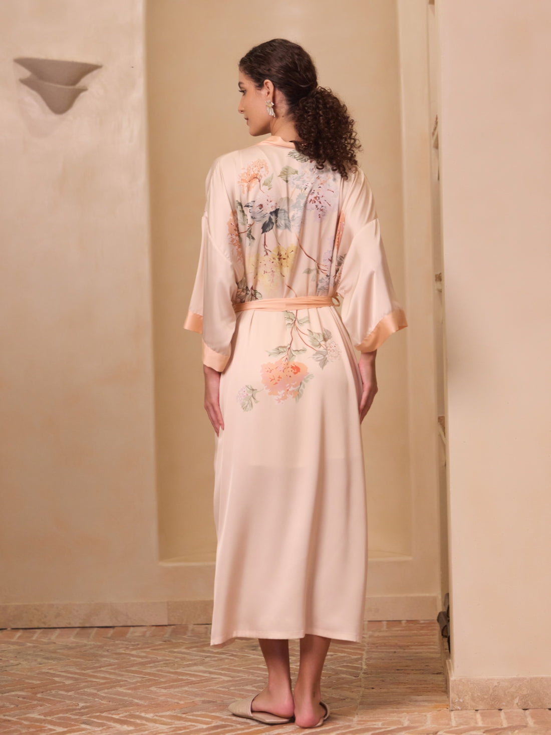 Soft Orange Garden Kimono Robe