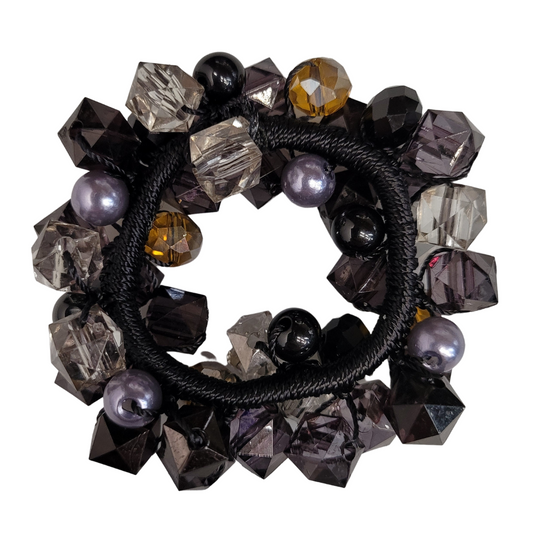 Cluster Beaded Elastic Ponie (Black / Slate)