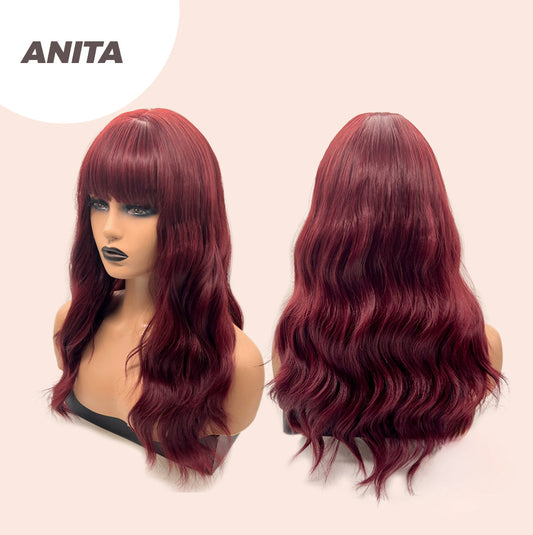 JBEXTENSION 22 Inches Red Body Wave Wig With Bangs ANITA