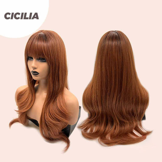 JBEXTENSION 26 Inches Curly Copper Fashion Wig With Bangs CICILIA