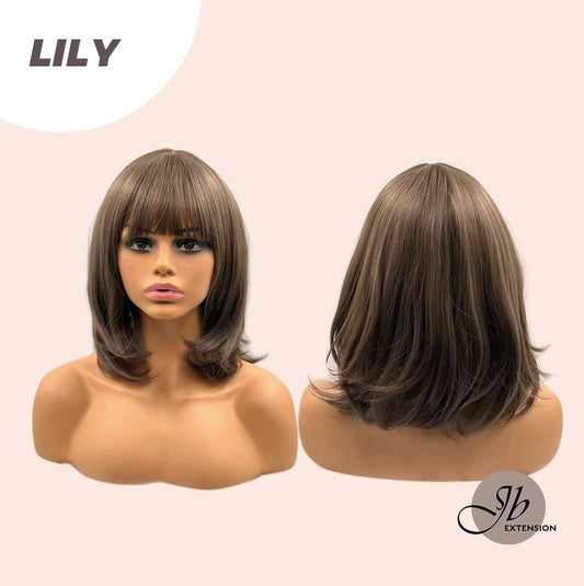 JBEXTENSION 12 Inches Short Bob Brown Hair Wig With Bangs LILY