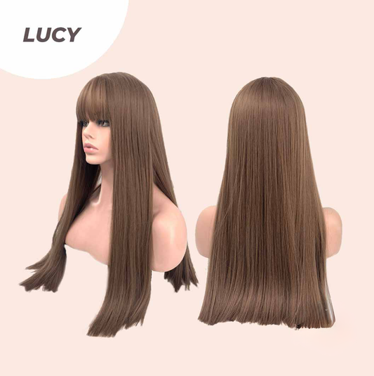 JBEXTENSION 24 Inches Nature Straight Ombre Light Brown Wig With Bangs LUCY