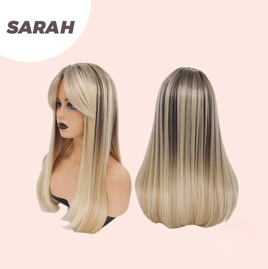 JBEXTENSION 22 Inches Nature Straight Ombre Blonde With Dark Root Wig With Bangs SARAH