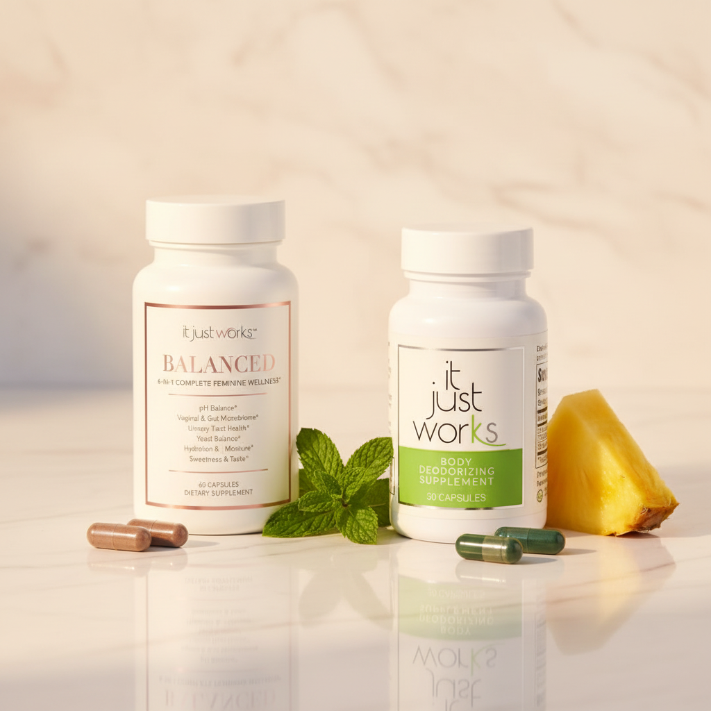 Image 4: Balanced and Fresh supplement bundle with peppermint and pineapple botanicals — feminine wellness and body freshness from within