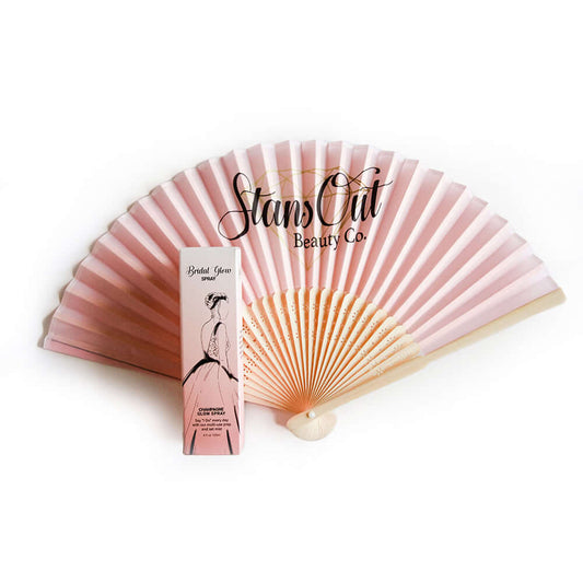 Bridal Glow Setting Spray – Radiant Champagne Finish + Free Hand Fan