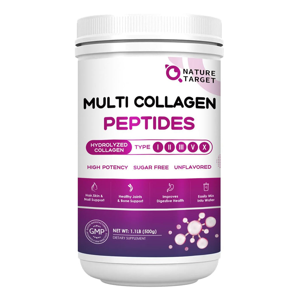 Multi Collagen Peptides 9200mg, Type I II III V X + Hyaluronic Acid 35mg + Vitamin C 70mg, Unflavored, 50 Servings