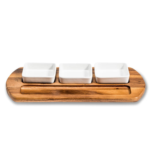 Charcuterie Serving Tray 3 square ceramic bowls