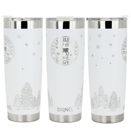 DRINCO® 20oz Insulated Tumbler Spill Proof Lid 2 Straws-White-Xmas