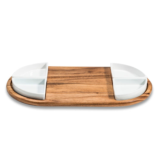 Charcuterie Serving Tray 4 triangular ceramic bowls