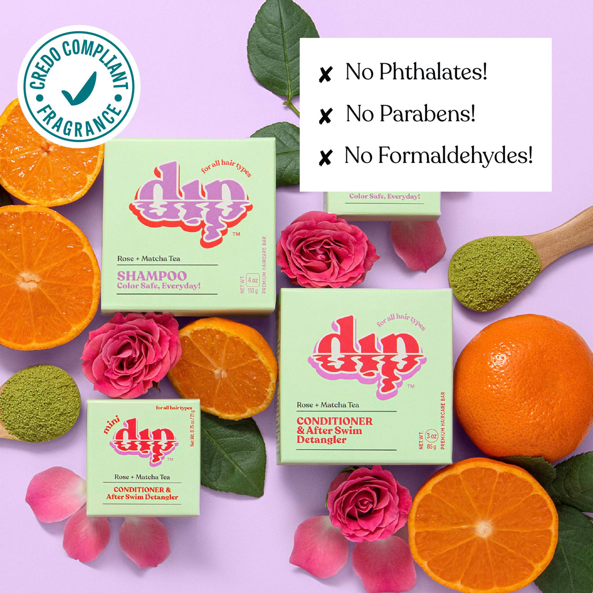 Acondicionador Mini Dip y Desenredante para Después del Baño - Rosa y Té Matcha