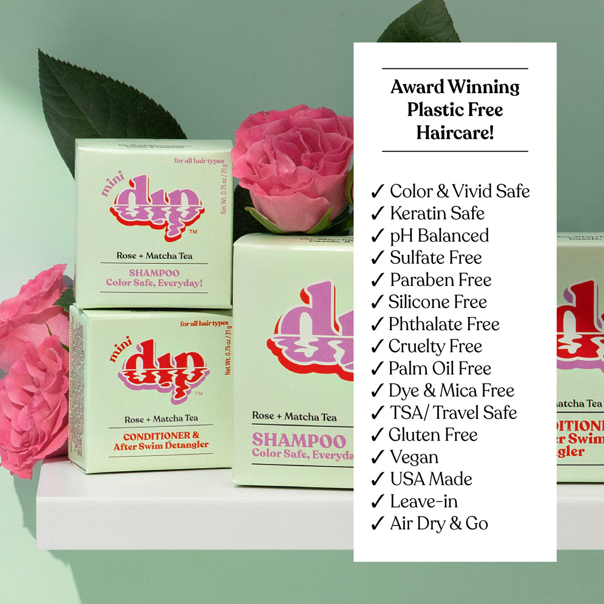 Acondicionador Mini Dip y Desenredante para Después del Baño - Rosa y Té Matcha