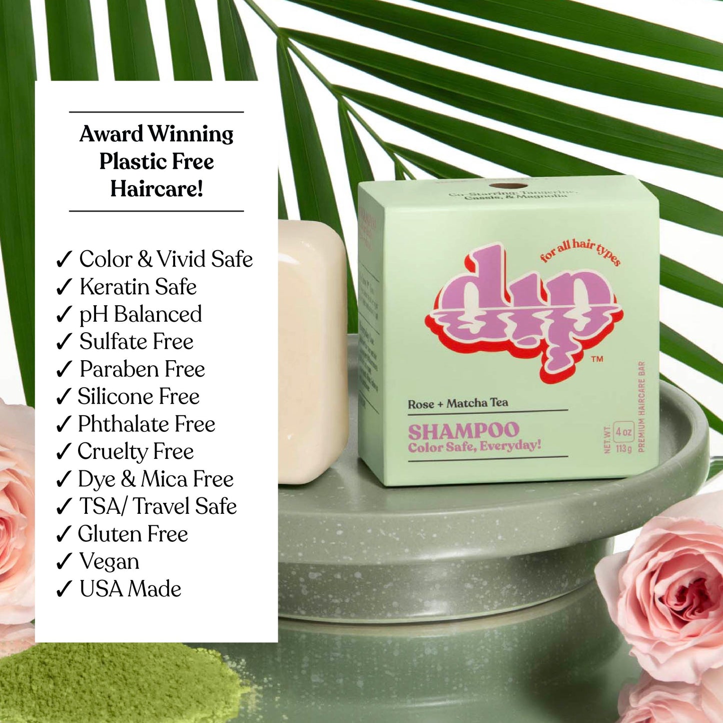 Color Safe Shampoo Bar for Every Day - Rose & Matcha Tea