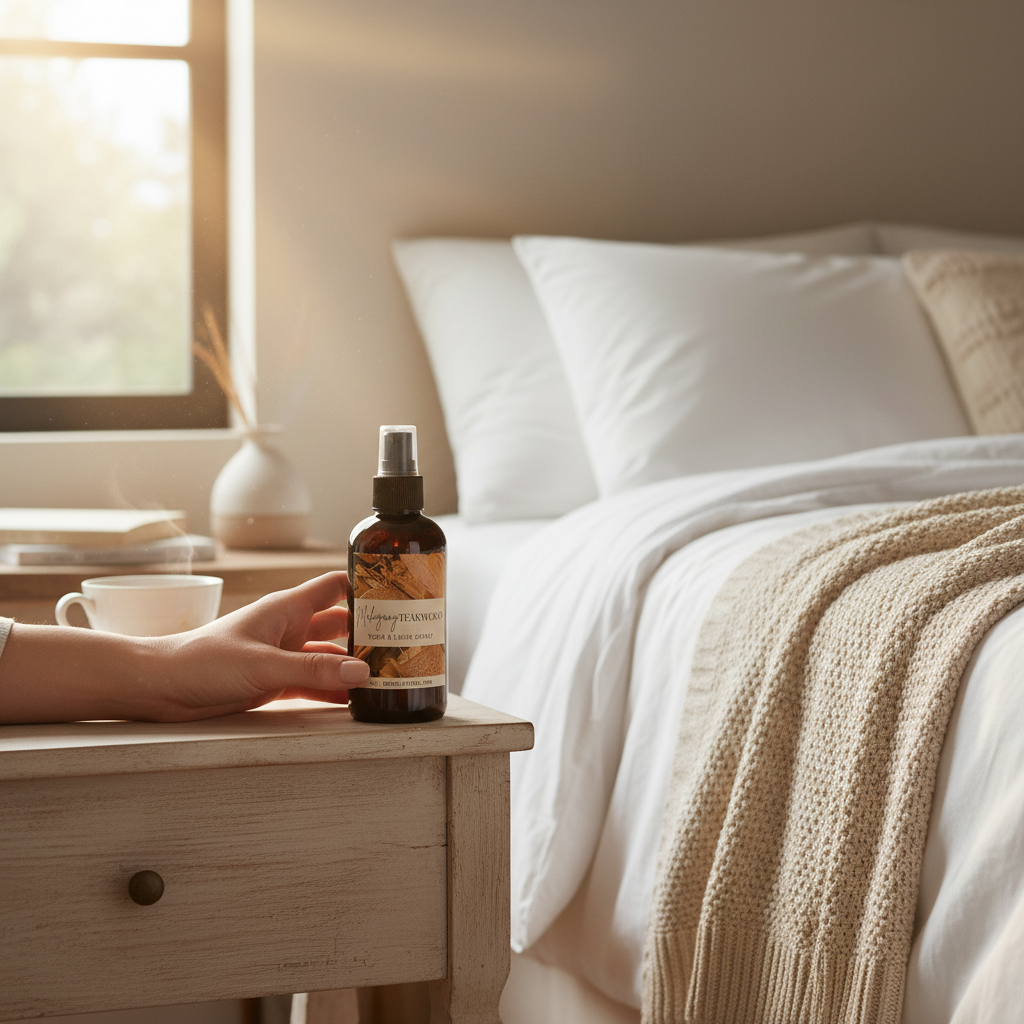 Spray para habitación y ropa de cama de madera de teca y caoba