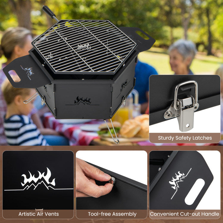 Portable Charcoal Grill Stove – Foldable Hibachi Cooker with Handle