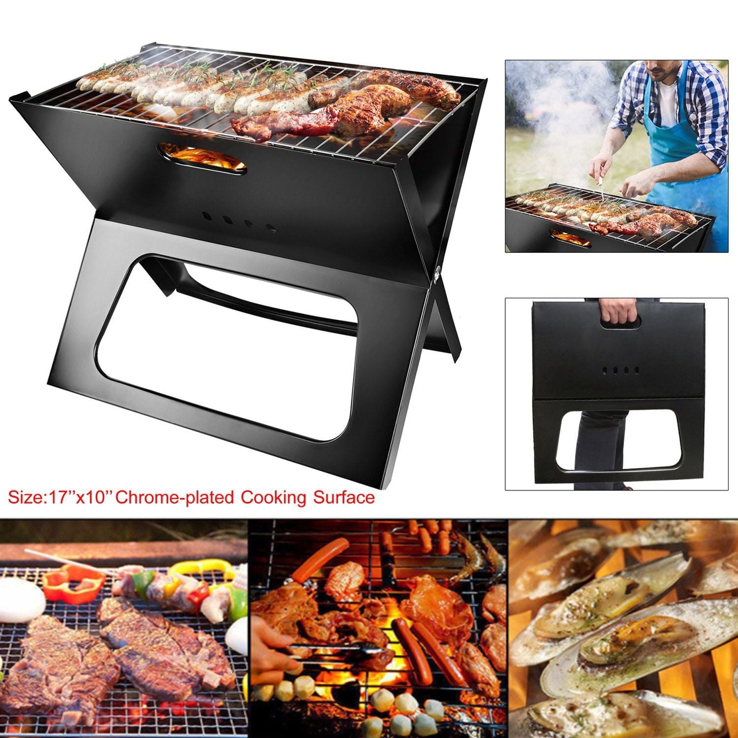 Foldable Charcoal BBQ Grill – Portable Triangle Design for Camping