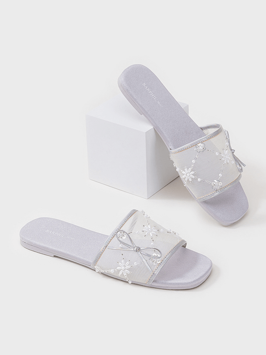 Embroidered Satin Bow House Slippers | Daily Health & Beauty