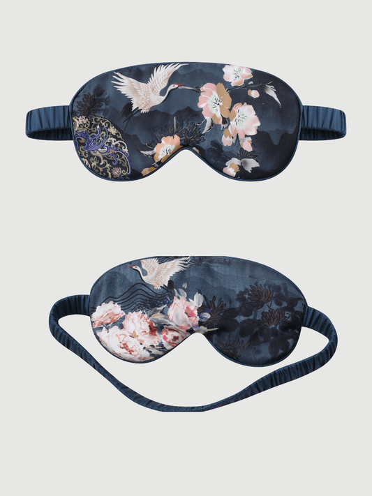 Garden Crane Charmeuse Floral Asian Inspired Sleep Mask