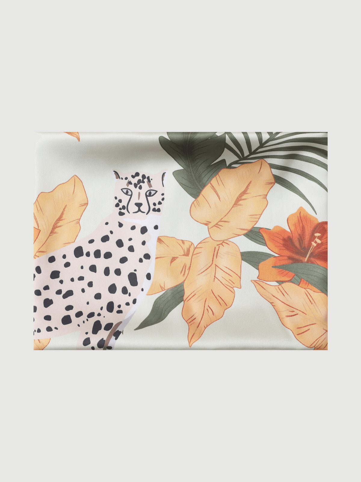 Bufanda cuadrada con estampado floral de charmeuse y leopardo naranja